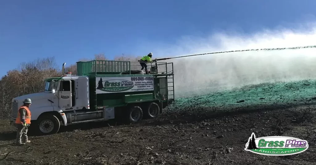 Grass Plus Inc.'s hydroseeding machinery in a field